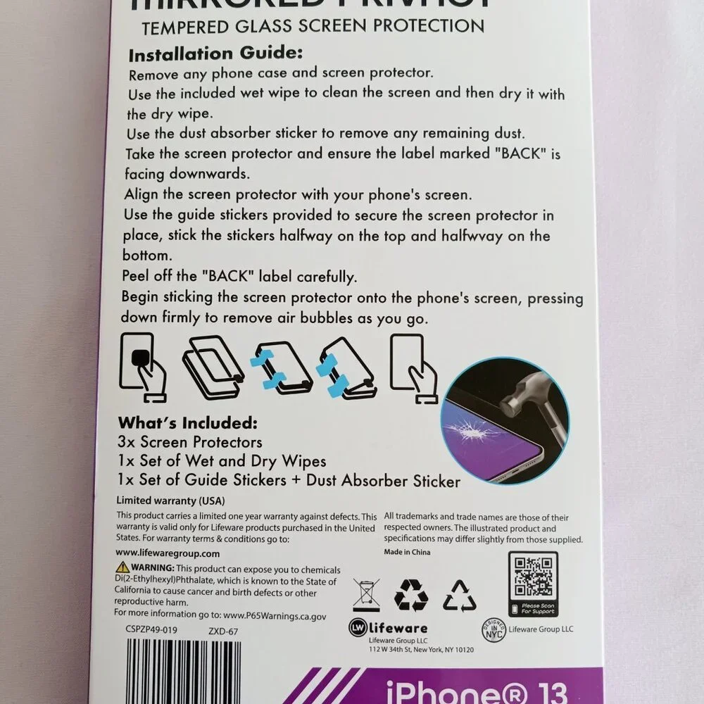 Ciao Tech Mirrored Privacy Tempered Glass Screen Protectors 3 Pack
